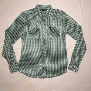 Salt Valley Western Shirt Mens S Green White Pearl Snap Geometric Cotton
